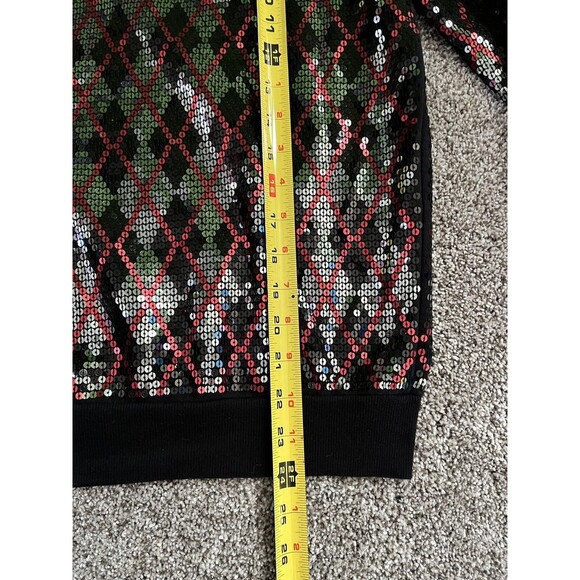 EXPRESS Black Red Silver Sequin Pullover Sweatshirt Top 3/4” Sleeve Size Large - Picture 10 of 10
